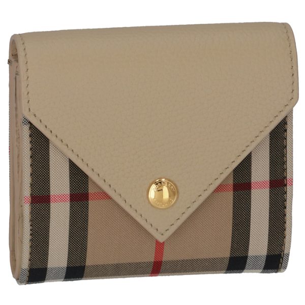 8026115 BURBERRY Tri fold Wallet Vintage Check Leather Light Beige