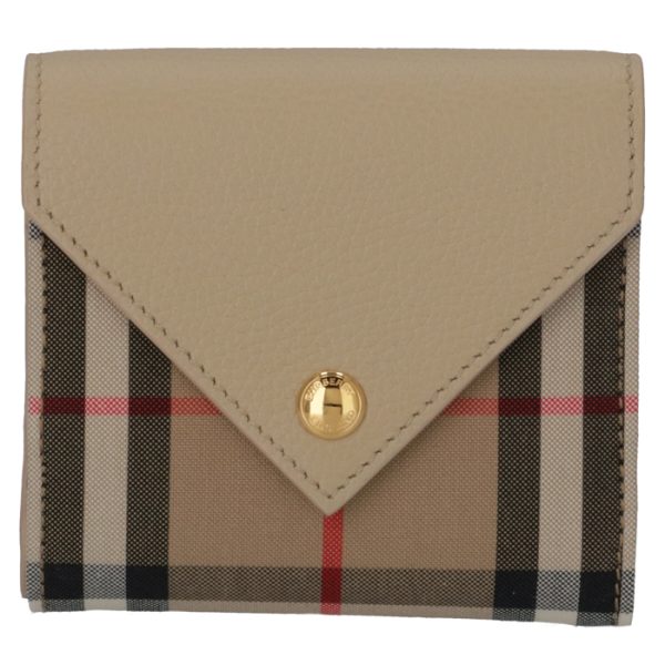 8026115 1 BURBERRY Tri fold Wallet Vintage Check Leather Light Beige