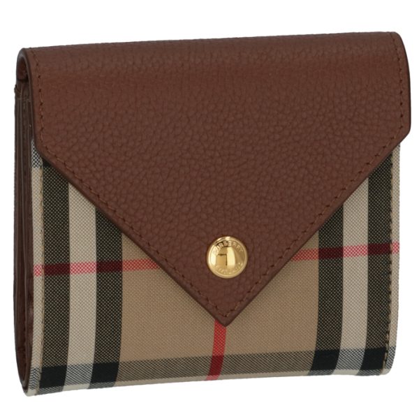 8026116 BURBERRY Tri fold Wallet Vintage Check Leather Tan