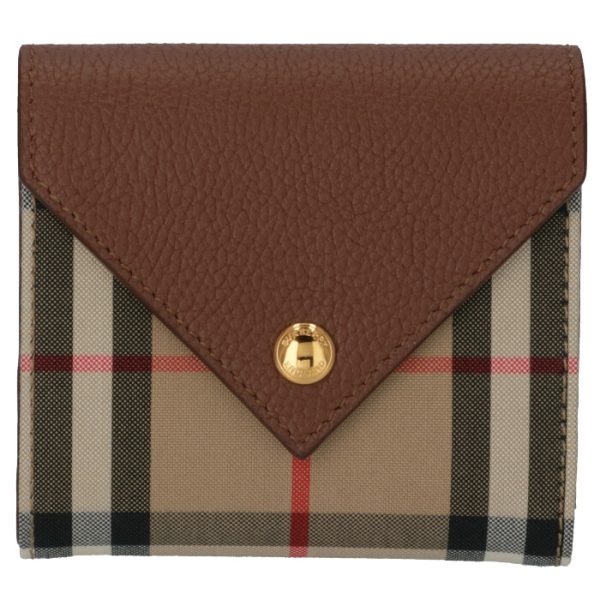 8026116 1 BURBERRY Tri fold Wallet Vintage Check Leather Tan