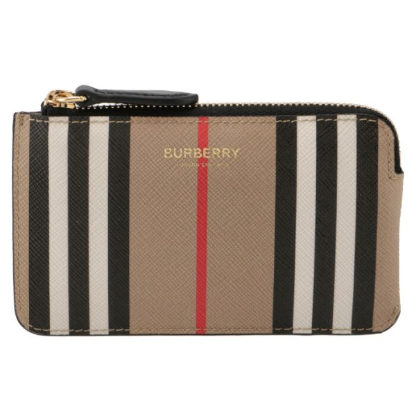 8029616 1 BURBERRY Coin Key Case Striped Canvas Archive Beige