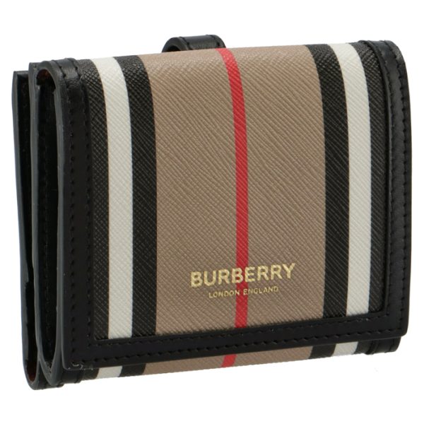 8029619 BURBERRY Compact Wallet Bifold Striped Beige