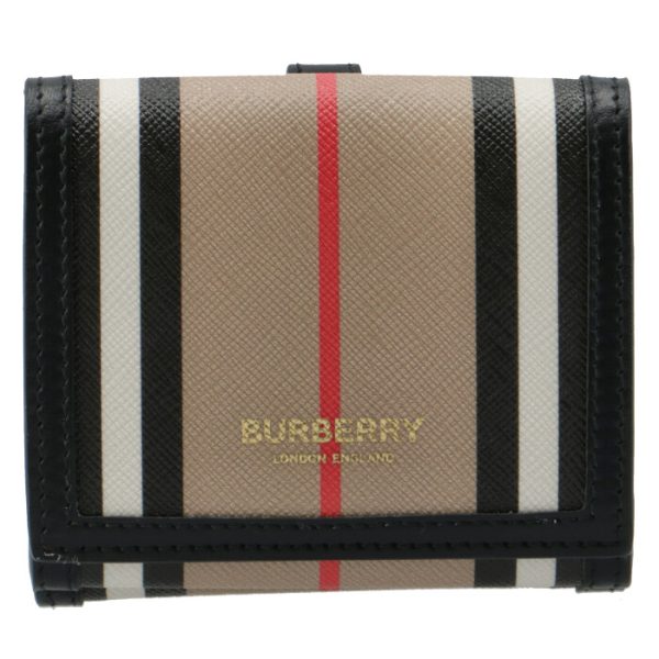 8029619 1 BURBERRY Compact Wallet Bifold Striped Beige