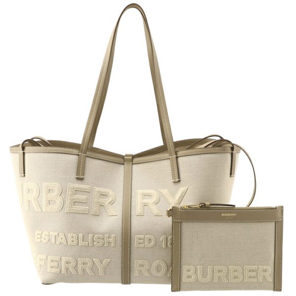 8043104 1 BURBERRY Canvas Tote Bag Horseferry Biege