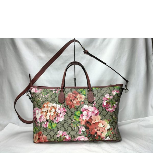 80501 2 Gucci GG Blooms Rose Floral Print 2Way Shoulder Bag Beige