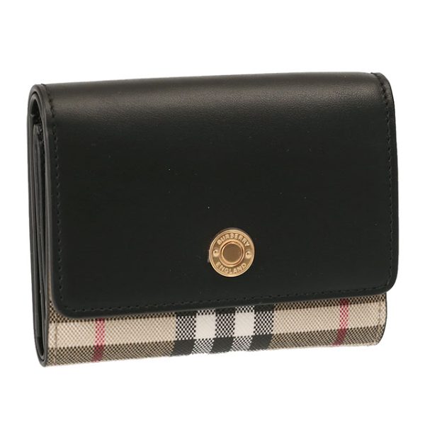 8057976 a1189 BURBERRY LANCASTER Check Leather Folding Mini Wallet Black