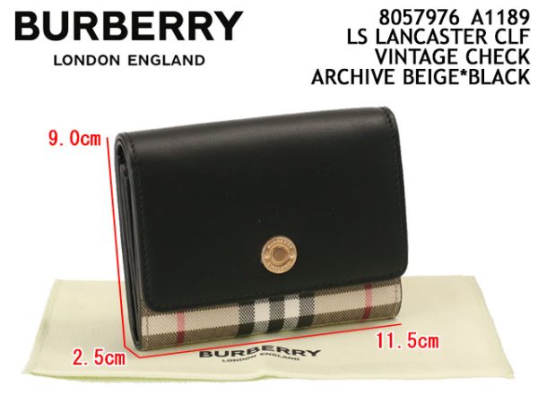 8057976 a1189 1 BURBERRY LANCASTER Check Leather Folding Mini Wallet Black