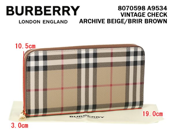 8070598 a9534 1 BURBERRY ELMORE Check Leather Round Zipper Long Wallet Brown