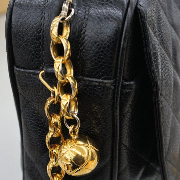 81003 6 Chanel Chain Shoulder Bag Ball Charm Black