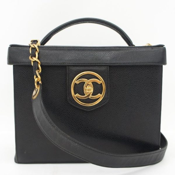 81010 1 Chanel Caviar Skin Circle Vanity Bag Black