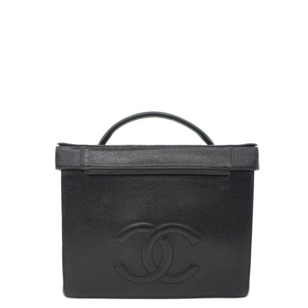 81010 2 Chanel Caviar Skin Circle Vanity Bag Black