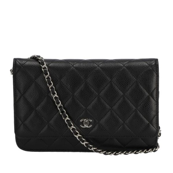 81034 1 Chanel Matelassé Caviar Skin Chain Wallet Black