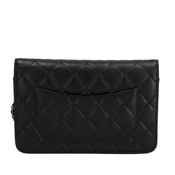 81034 2 Chanel Matelassé Caviar Skin Chain Wallet Black