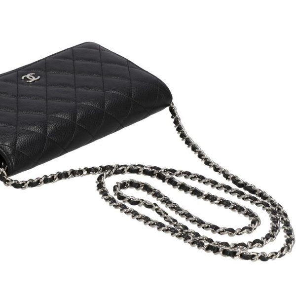 81034 4 Chanel Matelassé Caviar Skin Chain Wallet Black