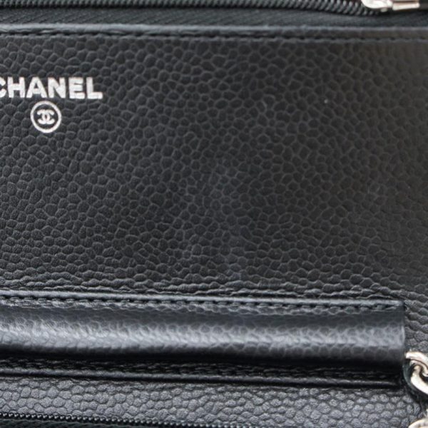 81034 7 Chanel Matelassé Caviar Skin Chain Wallet Black