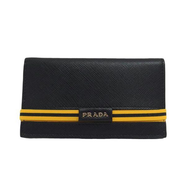 81054 1 Prada Compact Wallet Black x Yellow