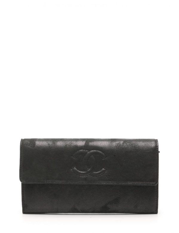 812123007183 1 Chanel Long Wallet Leather Black Here Mark