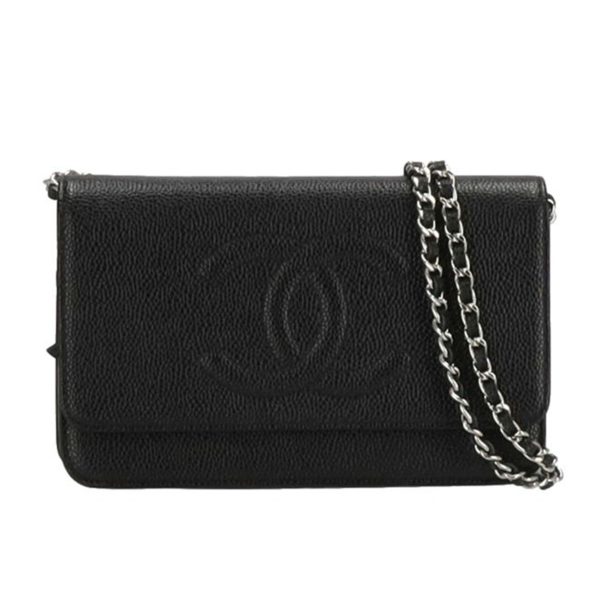 81331 1 Chanel Cocomark Caviar Chain Wallet Black