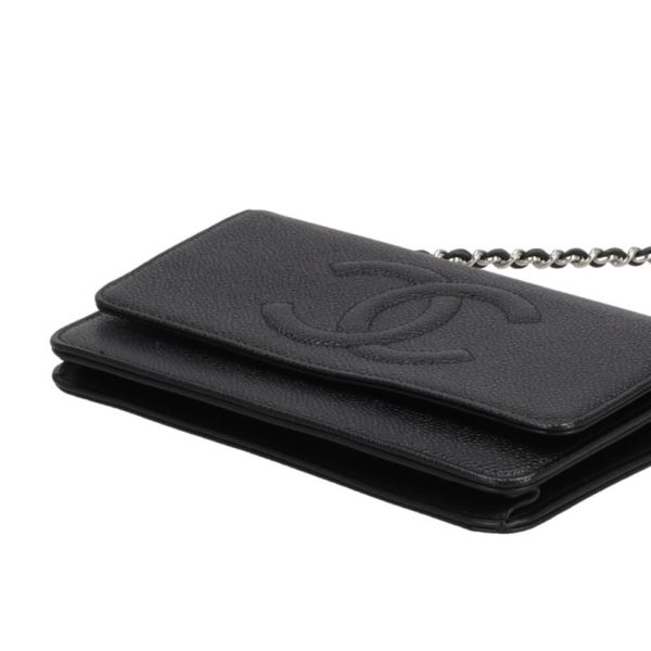 81331 3 Chanel Cocomark Caviar Chain Wallet Black