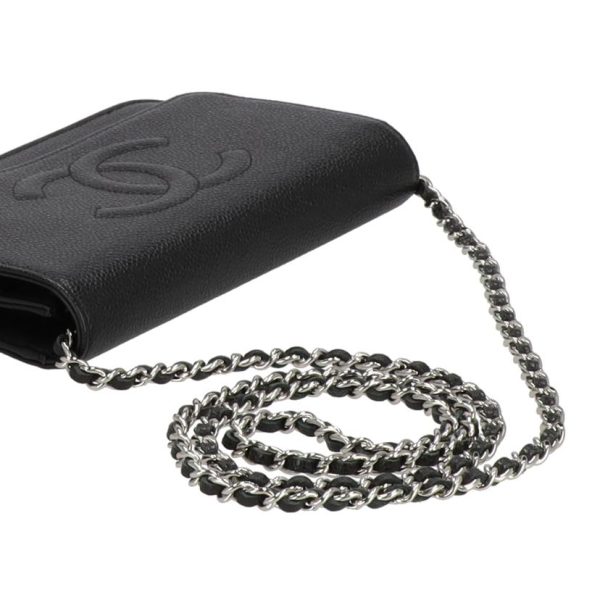 81331 4 Chanel Cocomark Caviar Chain Wallet Black