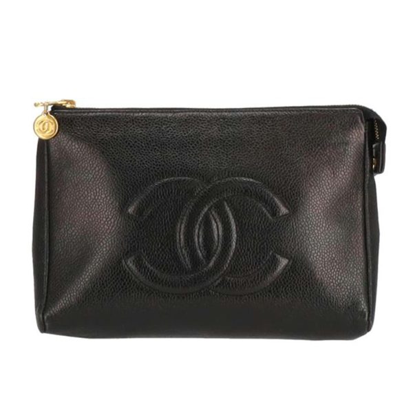 81492 1 Chanel Cocomark Caviar Skin Pouch Black