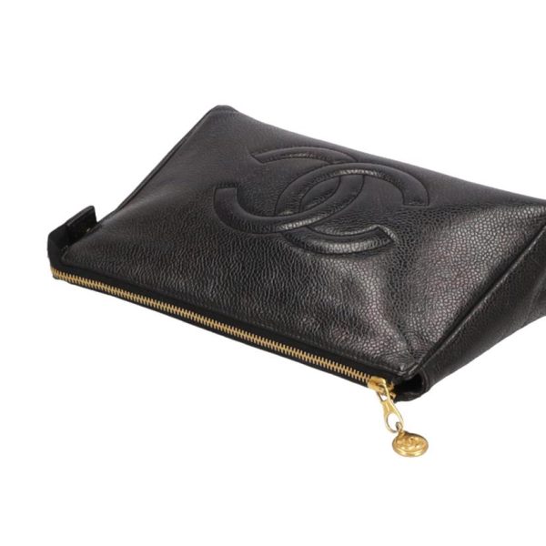 81492 4 Chanel Cocomark Caviar Skin Pouch Black