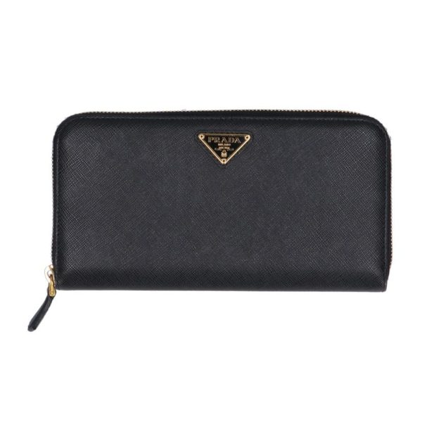 81524 1 Prada Saffiano Round Zipper Long Wallet Black