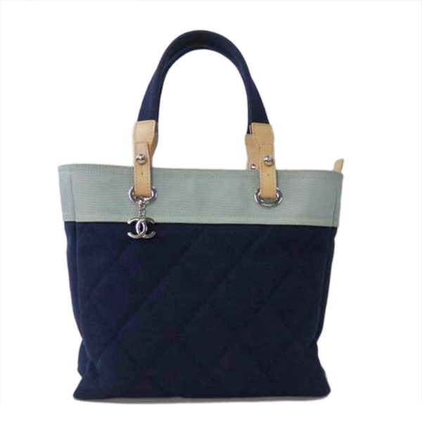 81643 1 Chanel Paris Biarritz Tote Bag MM Navy x Light Blue