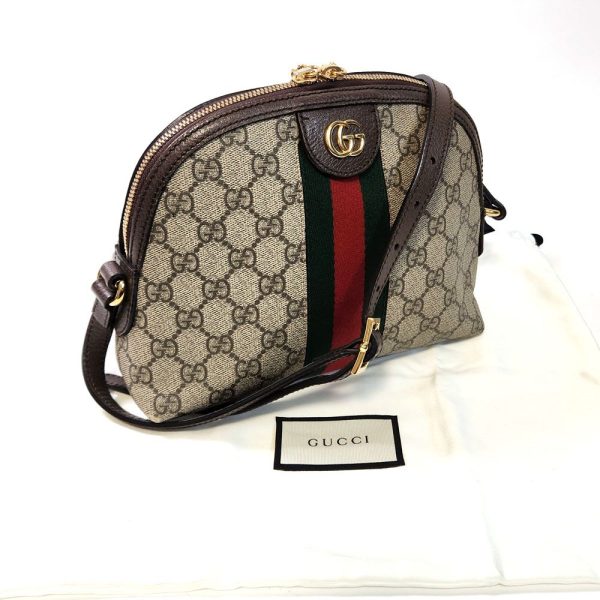 818 10 Gucci Ophidia Shoulder Bag GG Supreme Canvas Beige Dark Brown