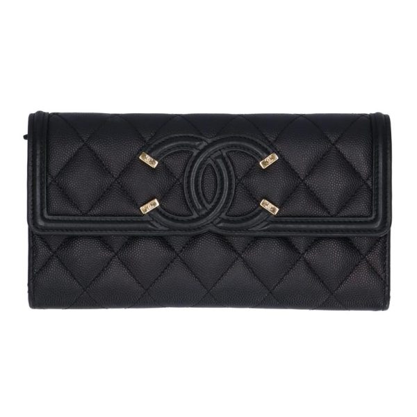 82047 1 Chanel CC Filigree Caviar Skin Long Wallet