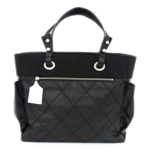 82566 1 Gucci GG Nylon Shoulder Bag Tote Bag Black Silver