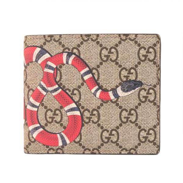 82586 1 Gucci Snake Print GG Supreme Bi Fold Wallet Black