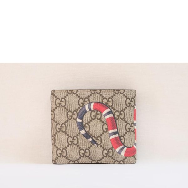 82586 2 Gucci Snake Print GG Supreme Bi Fold Wallet Black