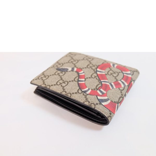 82586 3 Gucci Snake Print GG Supreme Bi Fold Wallet Black