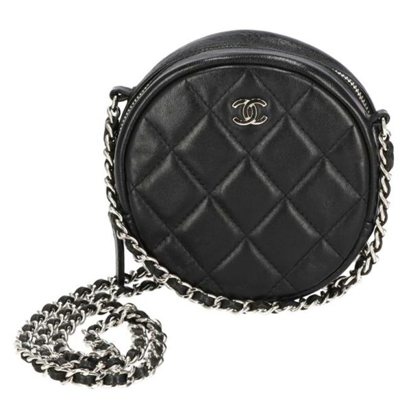 82956 1 Chanel Matelassé Round Chain Shoulder Bag Black