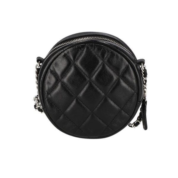 82956 2 Chanel Matelassé Round Chain Shoulder Bag Black