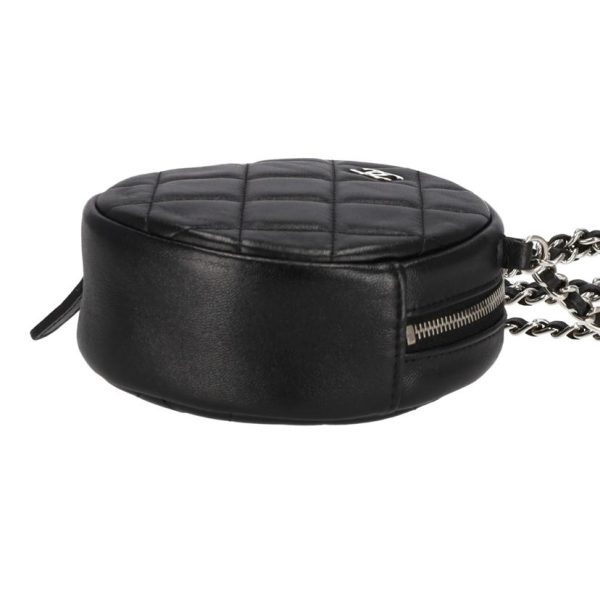 82956 3 Chanel Matelassé Round Chain Shoulder Bag Black