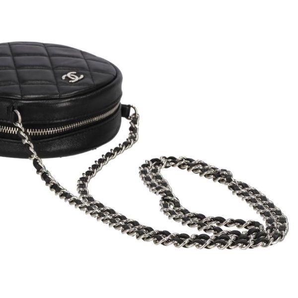 82956 4 Chanel Matelassé Round Chain Shoulder Bag Black