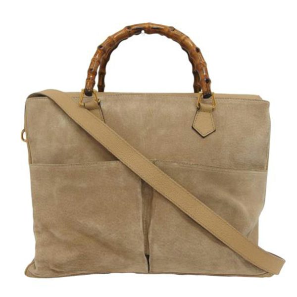 82969 1 Gucci Bamboo Suede Two Way Shoulder Bag Beige