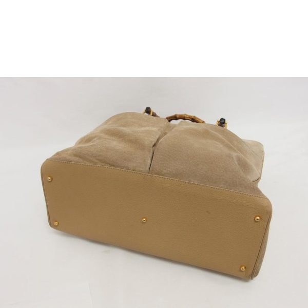 82969 3 Gucci Bamboo Suede Two Way Shoulder Bag Beige