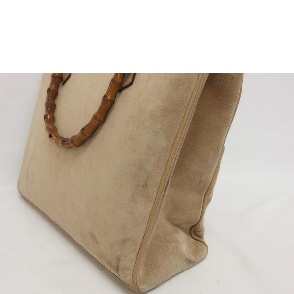 82969 8 Gucci Old Gucci Leather Handbag Bamboo Suede 2Way Shoulder Bag Beige