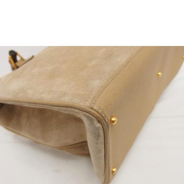 82969 9 Gucci Bamboo Suede Two Way Shoulder Bag Beige