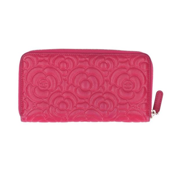 83304 2 Chanel Camellia Round Zip Wallet Pink