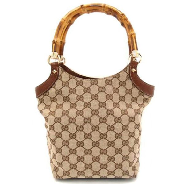 83759 1 Gucci GG Canvas Bamboo Tote Bag Brown