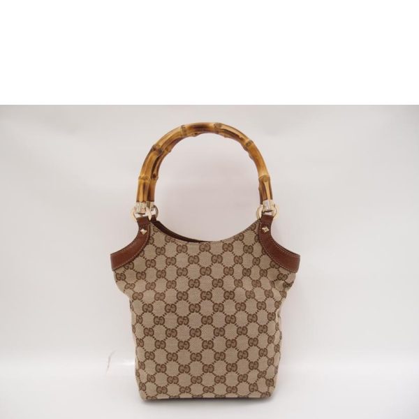 83759 2 Gucci GG Canvas Bamboo Tote Bag Brown