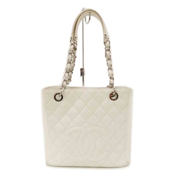 83930 1 Chanel Caviar Skin Matelassé Chain Tote White