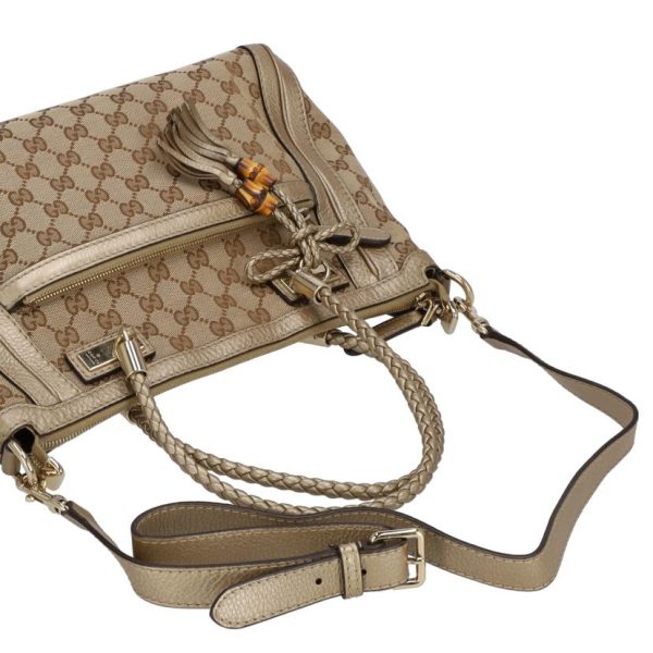 83965 4 Gucci GG Bella Leather 2Way Shoulder Bag Beige