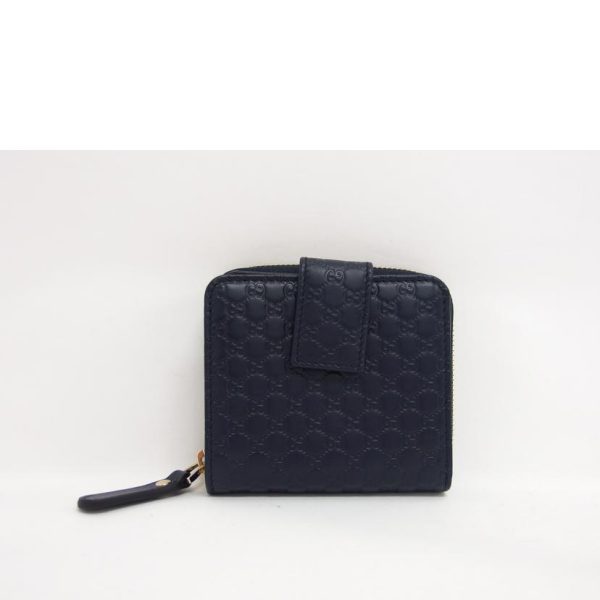 84222 2 Gucci Round Zipper Wallet Micro Guccissima Leather Bifold Recompact Wallet Navy