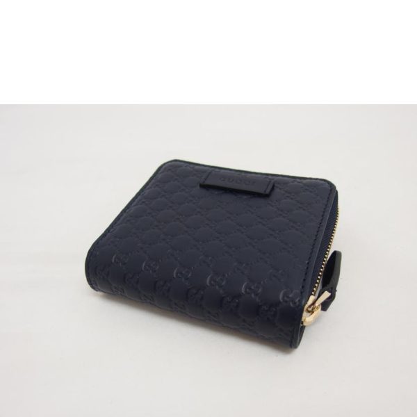 84222 3 Gucci Round Zipper Wallet Micro Guccissima Leather Bifold Recompact Wallet Navy