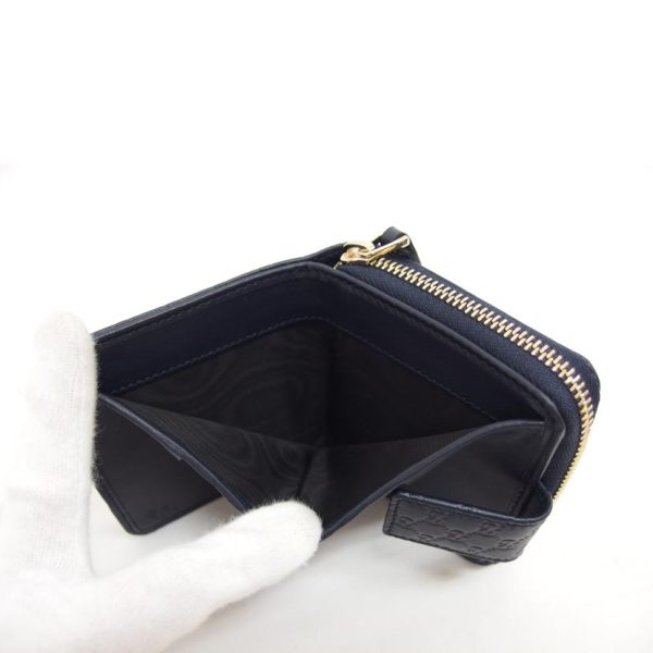 84222 5 Gucci Round Zipper Wallet Micro Guccissima Leather Bifold Recompact Wallet Navy